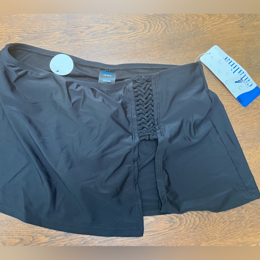 Catalina Swimwear LG 12-14-Full coverage-Mid-Hi Rise-Built in Brief. Rich Black.